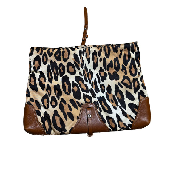 Authentic TUMI Animal Print Nylon & Tan Leather Foldover Clutch LMT. Travelcore - Picture 5 of 14